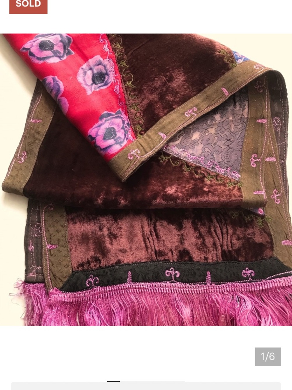 Velvet Fringe Wrap Scarf in Brown and Pink